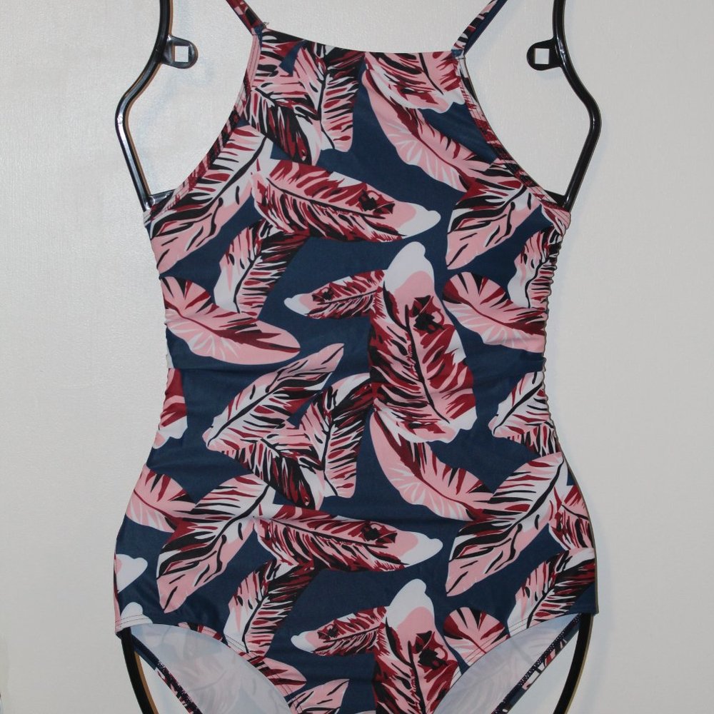 Womens One Piece Tummy Control High Neck Back Bandage, navy, Size Small